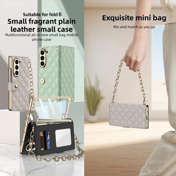 For Samsung Galaxy Z Fold6 5G GKK Integrated Plating Diamond Texture Leather Phone Case With Crossbody Chain