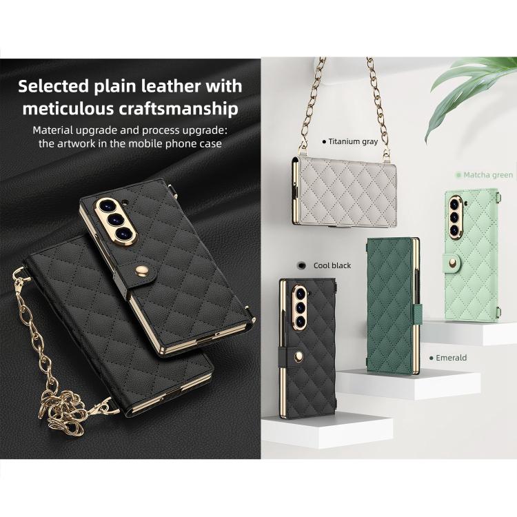 For Samsung Galaxy Z Fold6 5G GKK Integrated Plating Diamond Texture Leather Phone Case With Crossbody Chain