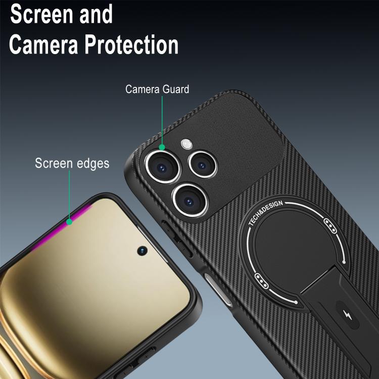 For Tecno Spark 40 4G Carbon Fiber Texture MagSafe Phone Case with Holder