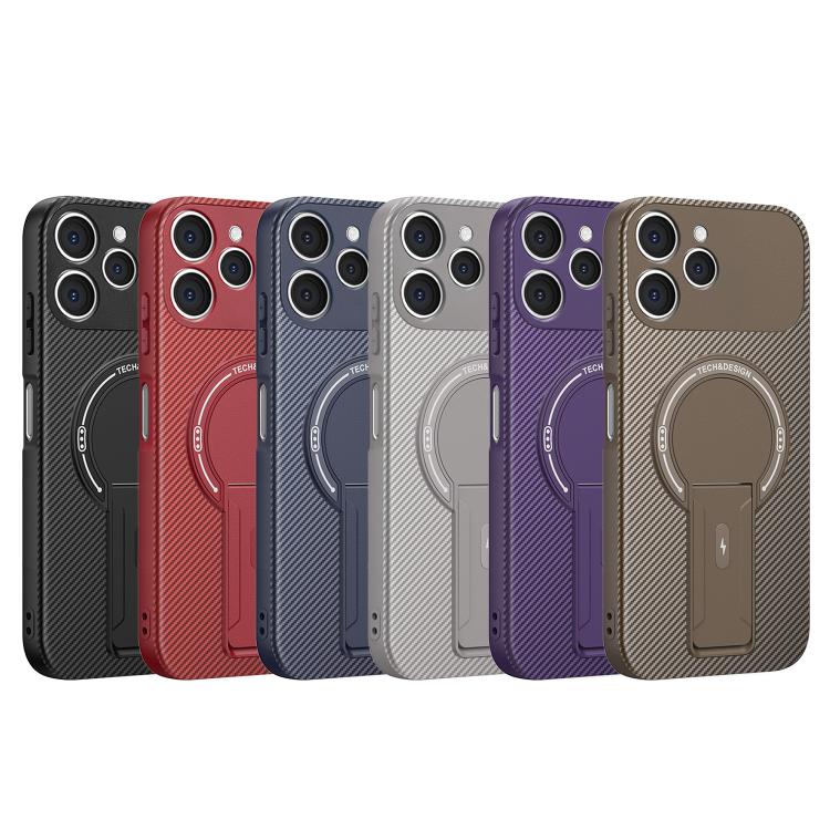 For Tecno Spark 40 4G Carbon Fiber Texture MagSafe Phone Case with Holder