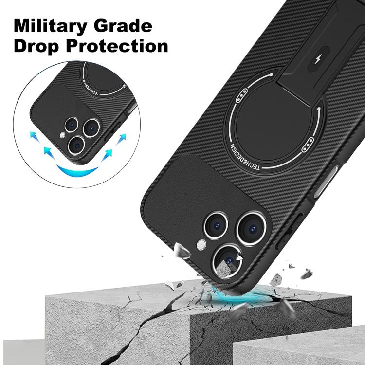 For Tecno Spark 40 4G Carbon Fiber Texture MagSafe Phone Case with Holder