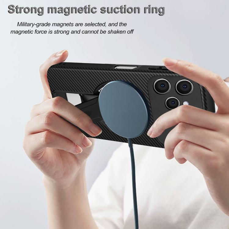 For Tecno Spark 40 4G Carbon Fiber Texture MagSafe Phone Case with Holder
