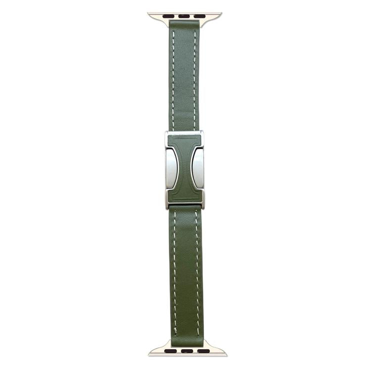 For Apple Watch 46mm / 49mm / 45mm / 44mm Magnetic Buckle 14mm Plain Genuine Leather Watch Band