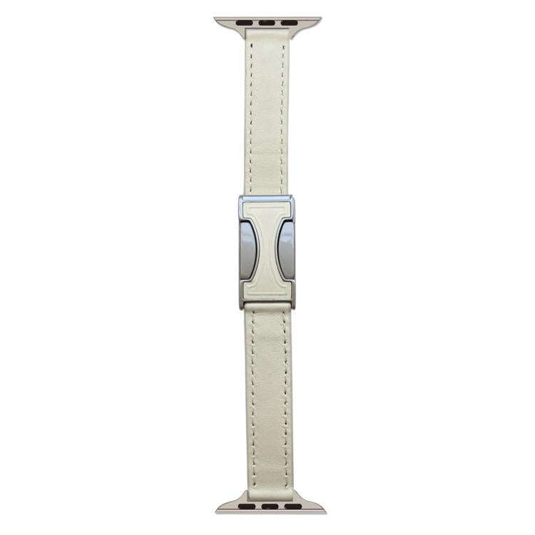 For Apple Watch 46mm / 49mm / 45mm / 44mm Magnetic Buckle 14mm Plain Genuine Leather Watch Band