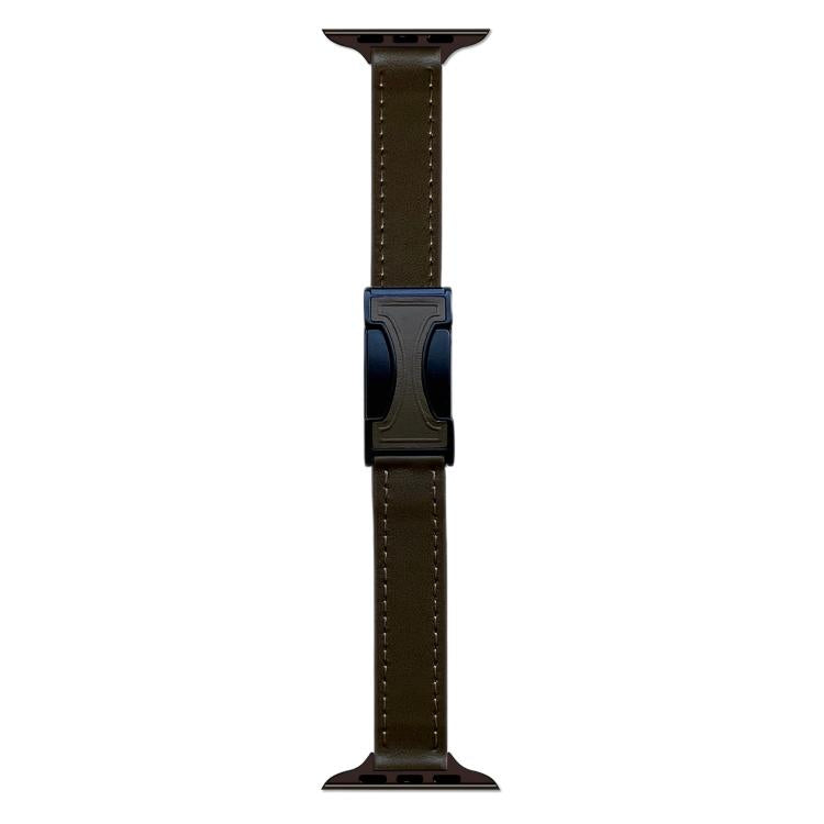 For Apple Watch 46mm / 49mm / 45mm / 44mm Magnetic Buckle 14mm Plain Genuine Leather Watch Band