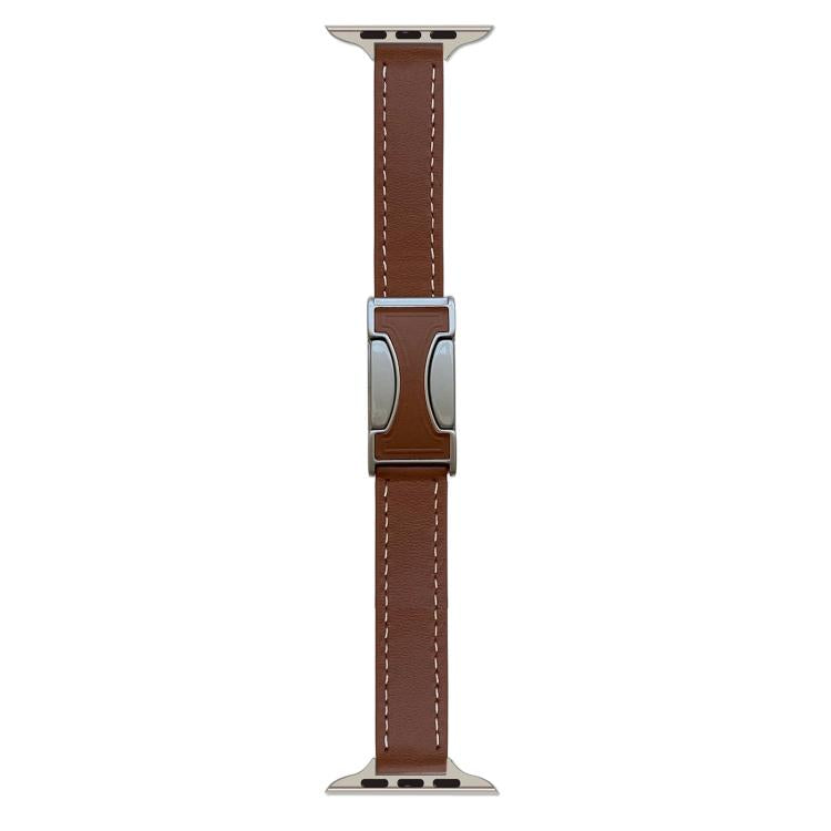 For Apple Watch 46mm / 49mm / 45mm / 44mm Magnetic Buckle 14mm Plain Genuine Leather Watch Band