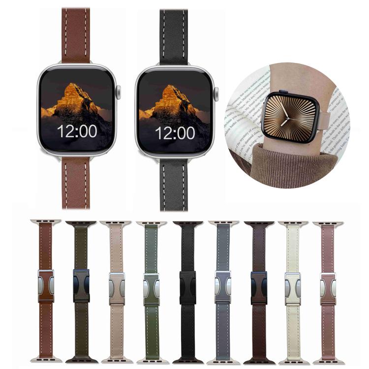 For Apple Watch 42mm / 41mm / 40mm / 38mm Magnetic Buckle 14mm Plain Genuine Leather Watch Band