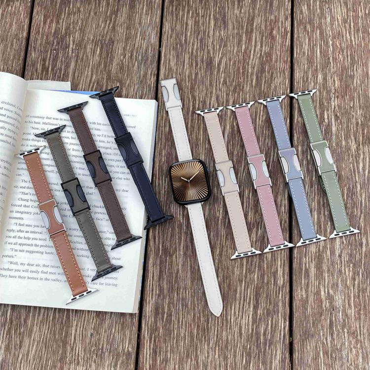 For Apple Watch 42mm / 41mm / 40mm / 38mm Magnetic Buckle 14mm Plain Genuine Leather Watch Band