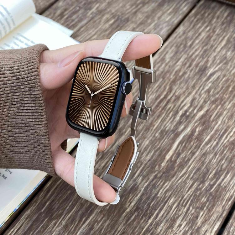 For Apple Watch 42mm / 41mm / 40mm / 38mm Magnetic Buckle 14mm Plain Genuine Leather Watch Band