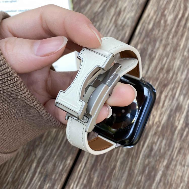 For Apple Watch 42mm / 41mm / 40mm / 38mm Magnetic Buckle 14mm Plain Genuine Leather Watch Band