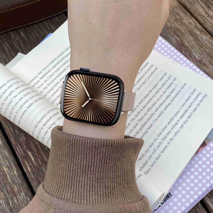 For Apple Watch 42mm / 41mm / 40mm / 38mm Magnetic Buckle 14mm Plain Genuine Leather Watch Band