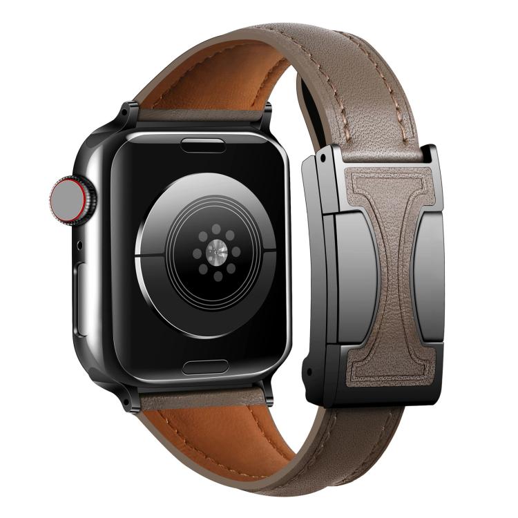 For Apple Watch 46mm / 49mm / 45mm / 44mm Magnetic Buckle Small Waist Plain Genuine Leather Watch Band
