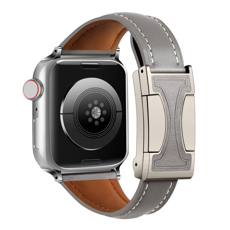 For Apple Watch 46mm / 49mm / 45mm / 44mm Magnetic Buckle Small Waist Plain Genuine Leather Watch Band