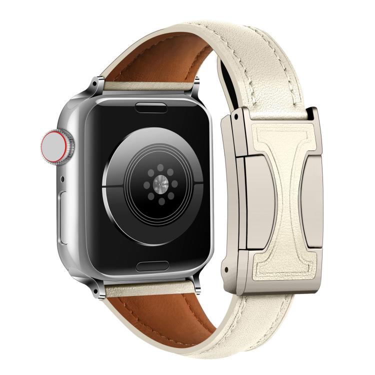 For Apple Watch 46mm / 49mm / 45mm / 44mm Magnetic Buckle Small Waist Plain Genuine Leather Watch Band