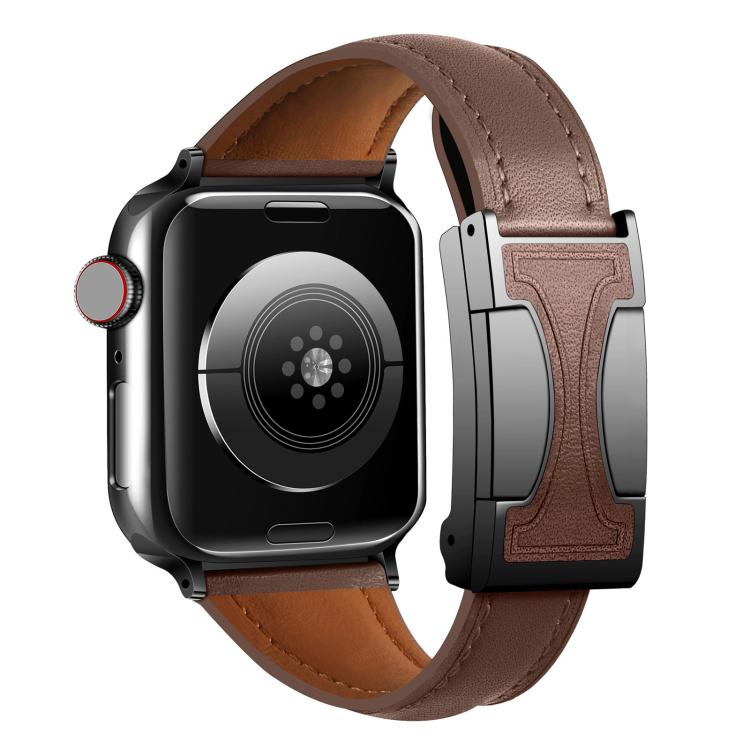 For Apple Watch 46mm / 49mm / 45mm / 44mm Magnetic Buckle Small Waist Plain Genuine Leather Watch Band