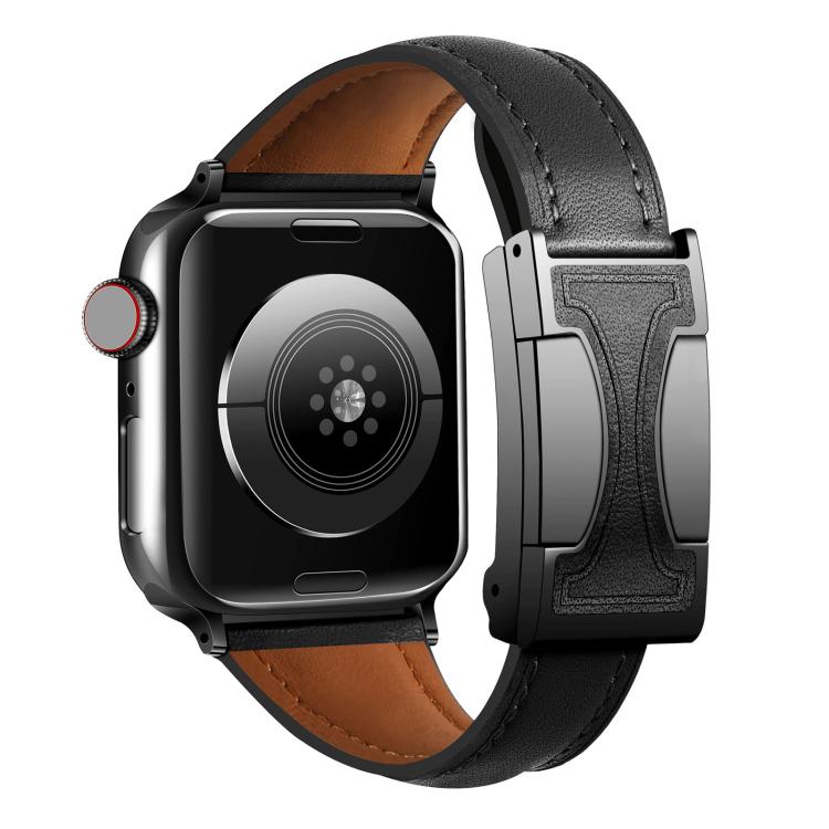For Apple Watch 42mm / 41mm / 40mm / 38mm Magnetic Buckle Small Waist Plain Genuine Leather Watch Band