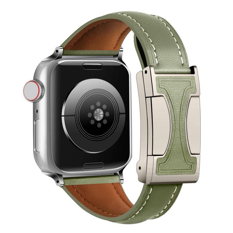 For Apple Watch 42mm / 41mm / 40mm / 38mm Magnetic Buckle Small Waist Plain Genuine Leather Watch Band