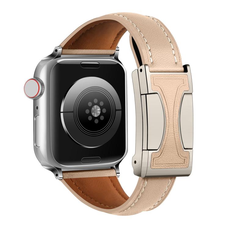 For Apple Watch 42mm / 41mm / 40mm / 38mm Magnetic Buckle Small Waist Plain Genuine Leather Watch Band