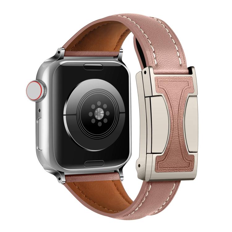 For Apple Watch 42mm / 41mm / 40mm / 38mm Magnetic Buckle Small Waist Plain Genuine Leather Watch Band