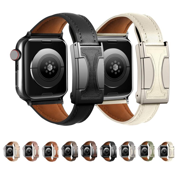 For Apple Watch 42mm / 41mm / 40mm / 38mm Magnetic Buckle Small Waist Plain Genuine Leather Watch Band