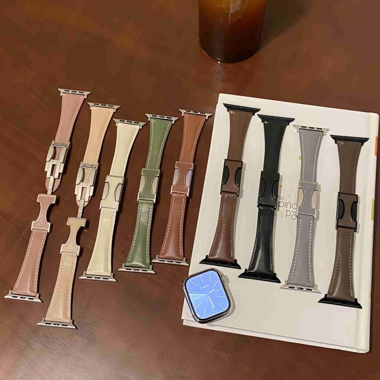 For Apple Watch 42mm / 41mm / 40mm / 38mm Magnetic Buckle Small Waist Plain Genuine Leather Watch Band
