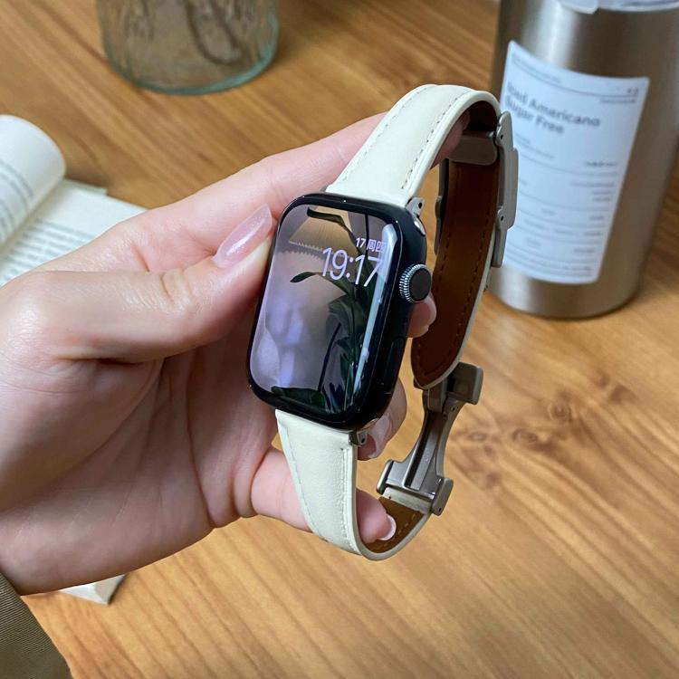 For Apple Watch 42mm / 41mm / 40mm / 38mm Magnetic Buckle Small Waist Plain Genuine Leather Watch Band