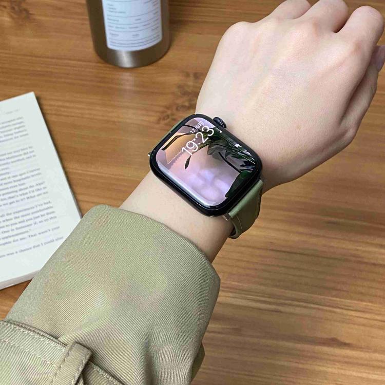 For Apple Watch 46mm / 49mm / 45mm / 44mm Magnetic Buckle Small Waist Plain Genuine Leather Watch Band