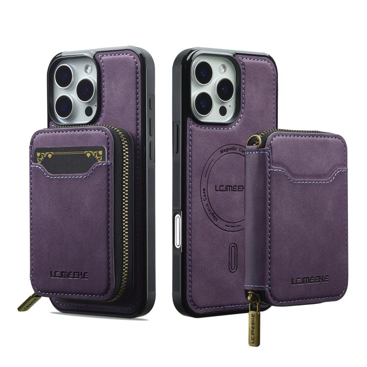 For iPhone 16 Pro Max LC.IMEEKE L6 Series Zipper Card Bag MagSafe Magnetic Phone Case