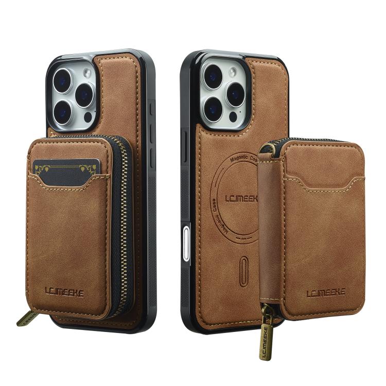 For iPhone 16 Pro Max LC.IMEEKE L6 Series Zipper Card Bag MagSafe Magnetic Phone Case