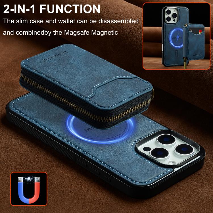 For iPhone 16 Pro Max LC.IMEEKE L6 Series Zipper Card Bag MagSafe Magnetic Phone Case
