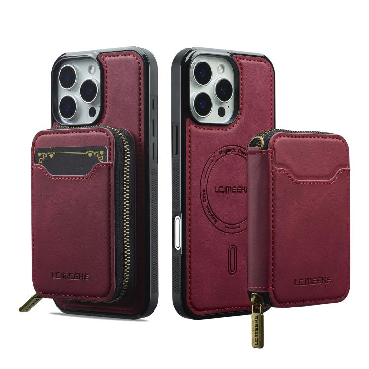 For iPhone 16 Pro Max LC.IMEEKE L6 Series Zipper Card Bag MagSafe Magnetic Phone Case