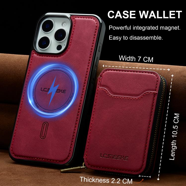 For iPhone 16 Pro Max LC.IMEEKE L6 Series Zipper Card Bag MagSafe Magnetic Phone Case