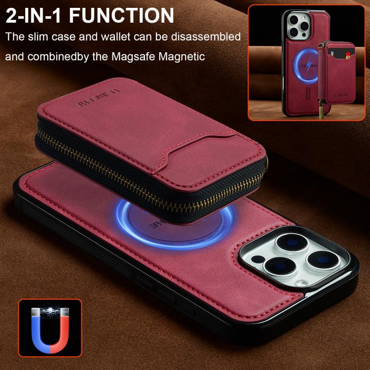 For iPhone 16 Pro Max LC.IMEEKE L6 Series Zipper Card Bag MagSafe Magnetic Phone Case