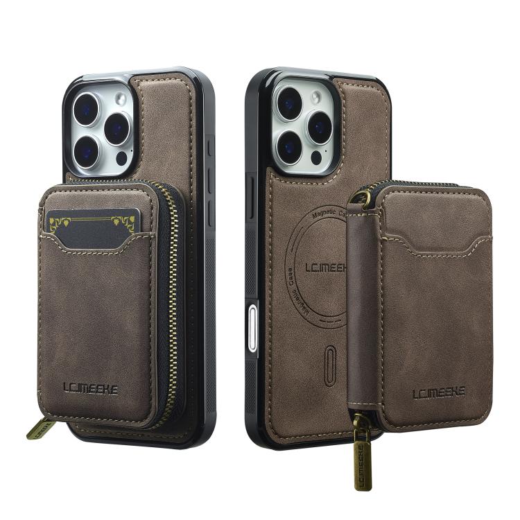 For iPhone 16 Pro Max LC.IMEEKE L6 Series Zipper Card Bag MagSafe Magnetic Phone Case