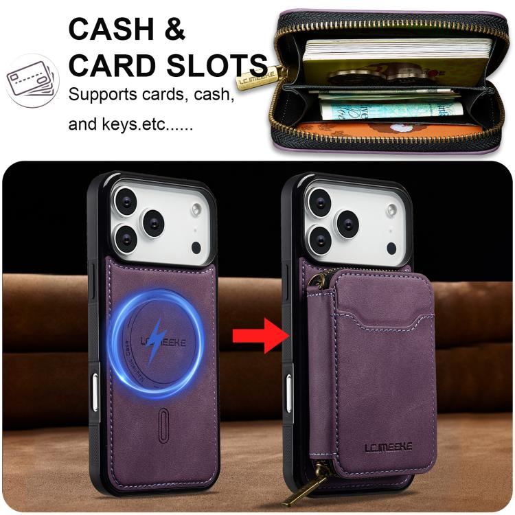For iPhone 17 Pro Max LC.IMEEKE L6 Series Zipper Card Bag MagSafe Magnetic Phone Case