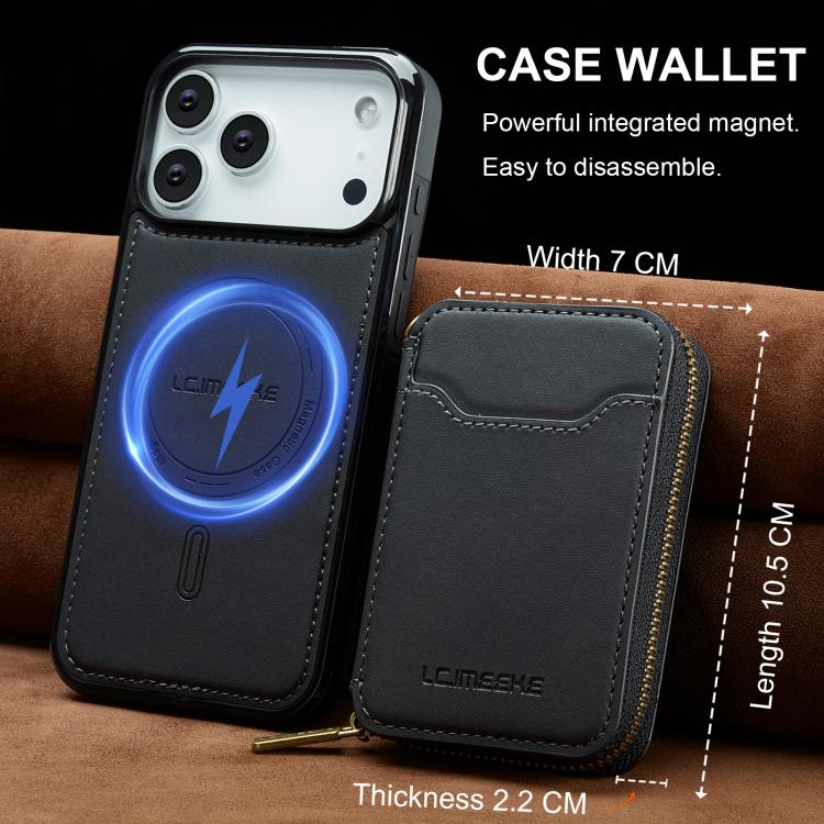 For iPhone 17 Pro Max LC.IMEEKE L6 Series Zipper Card Bag MagSafe Magnetic Phone Case