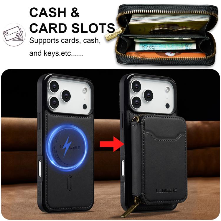 For iPhone 17 Pro Max LC.IMEEKE L6 Series Zipper Card Bag MagSafe Magnetic Phone Case