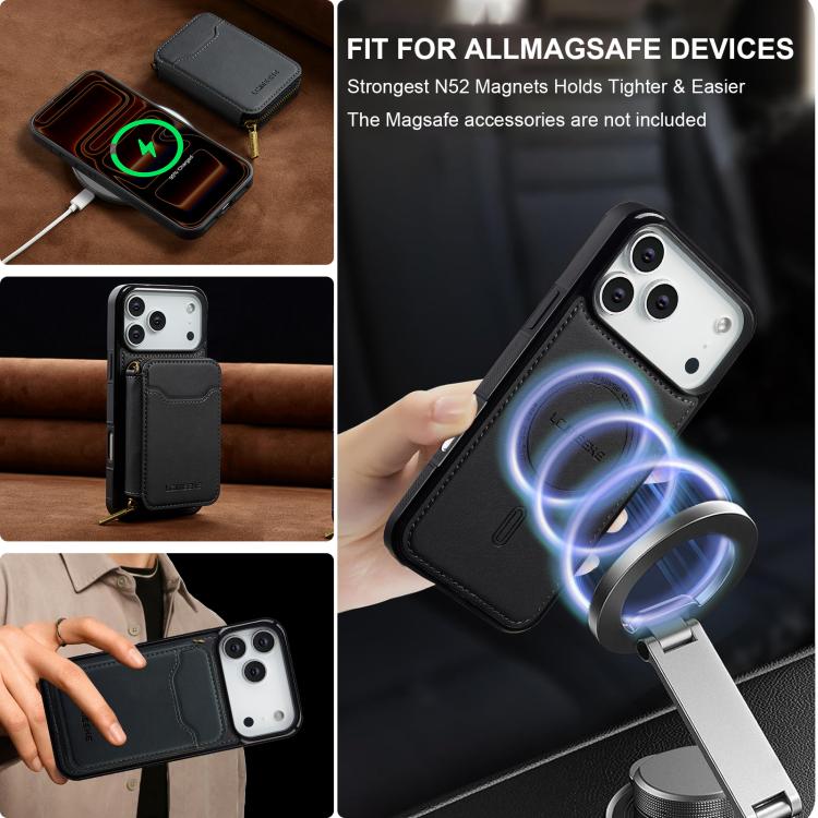 For iPhone 17 Pro Max LC.IMEEKE L6 Series Zipper Card Bag MagSafe Magnetic Phone Case