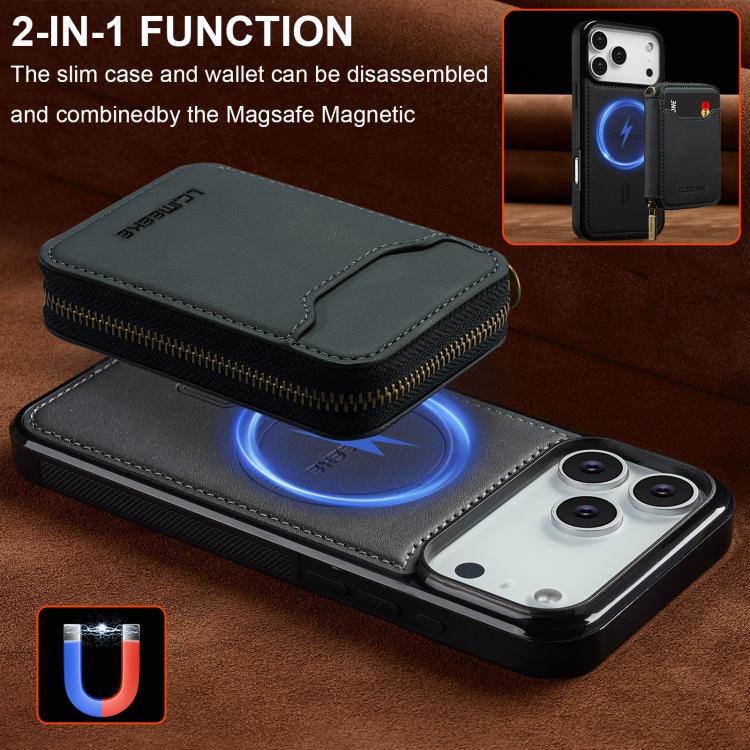 For iPhone 17 Pro Max LC.IMEEKE L6 Series Zipper Card Bag MagSafe Magnetic Phone Case