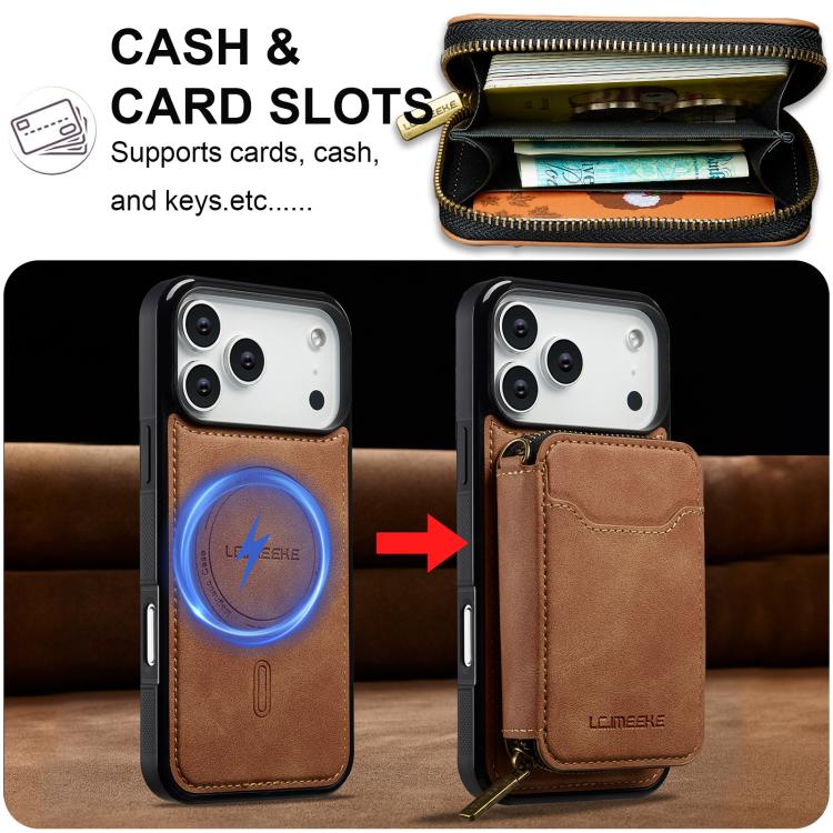 For iPhone 17 Pro Max LC.IMEEKE L6 Series Zipper Card Bag MagSafe Magnetic Phone Case