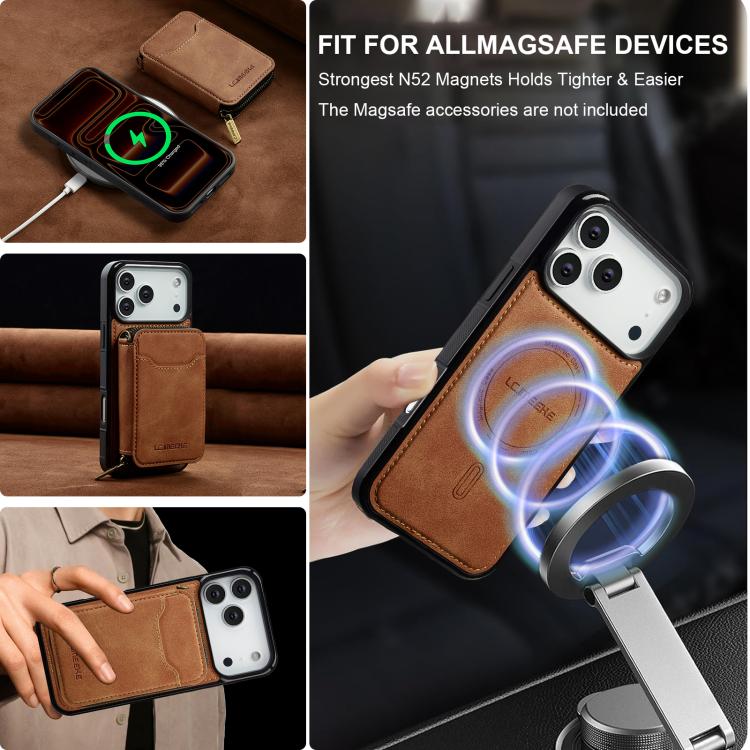 For iPhone 17 Pro Max LC.IMEEKE L6 Series Zipper Card Bag MagSafe Magnetic Phone Case