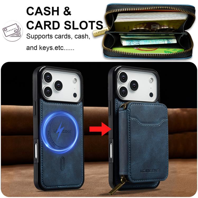 For iPhone 17 Pro Max LC.IMEEKE L6 Series Zipper Card Bag MagSafe Magnetic Phone Case