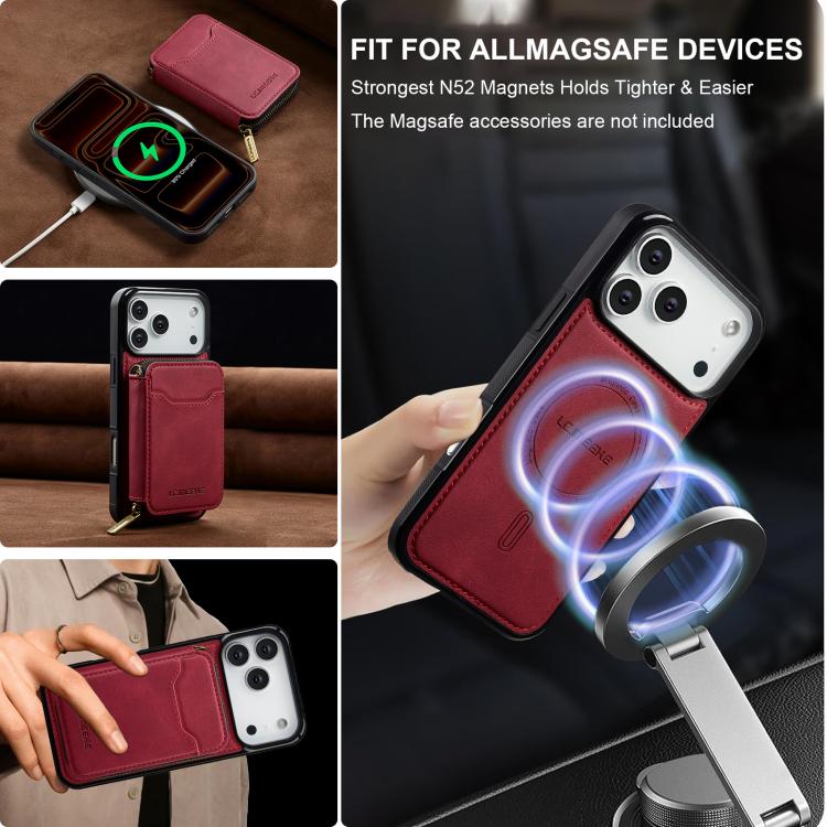 For iPhone 17 Pro Max LC.IMEEKE L6 Series Zipper Card Bag MagSafe Magnetic Phone Case
