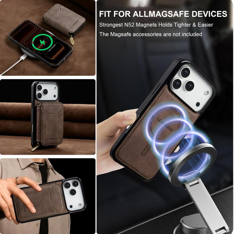 For iPhone 17 Pro Max LC.IMEEKE L6 Series Zipper Card Bag MagSafe Magnetic Phone Case