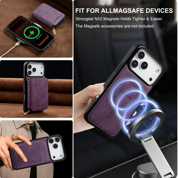 For iPhone 17 Pro LC.IMEEKE L6 Series Zipper Card Bag MagSafe Magnetic Phone Case