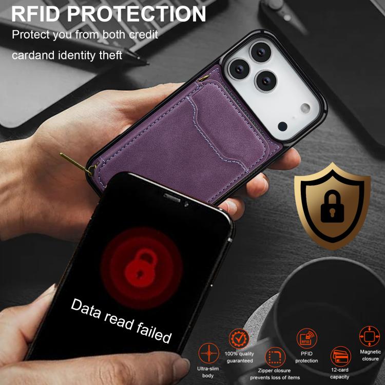 For iPhone 17 Pro LC.IMEEKE L6 Series Zipper Card Bag MagSafe Magnetic Phone Case