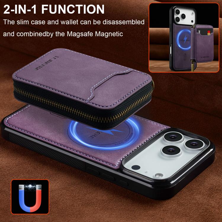For iPhone 17 Pro LC.IMEEKE L6 Series Zipper Card Bag MagSafe Magnetic Phone Case