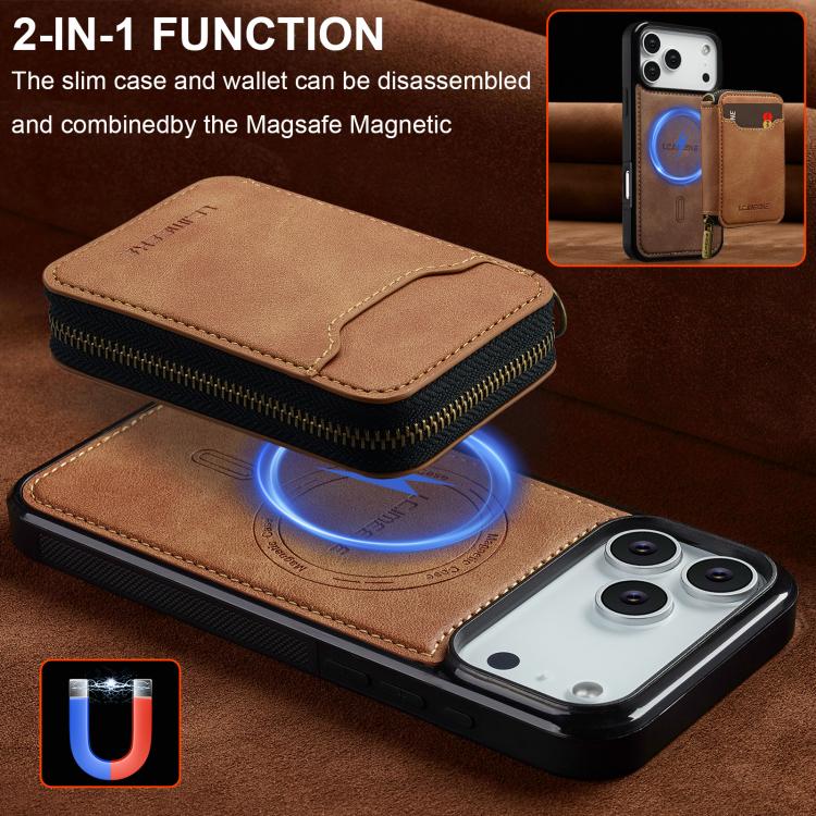 For iPhone 17 Pro LC.IMEEKE L6 Series Zipper Card Bag MagSafe Magnetic Phone Case