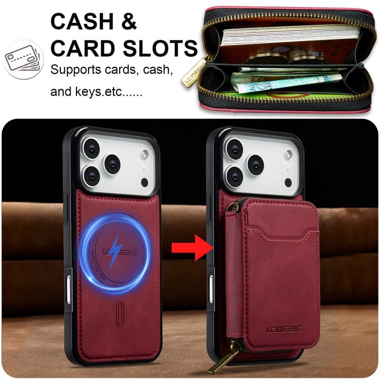 For iPhone 17 Pro LC.IMEEKE L6 Series Zipper Card Bag MagSafe Magnetic Phone Case