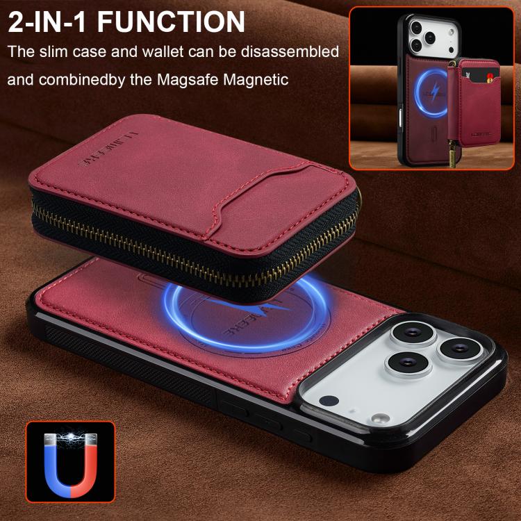For iPhone 17 Pro LC.IMEEKE L6 Series Zipper Card Bag MagSafe Magnetic Phone Case